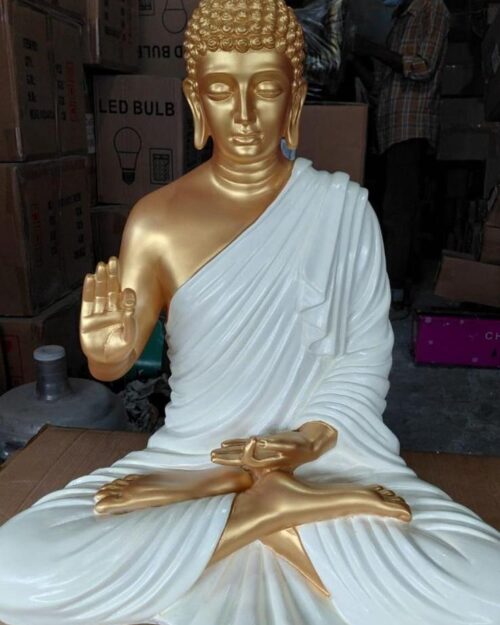 2 FT Meditating Buddha Gold & White Blessing Statue