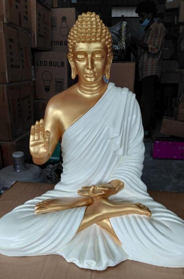 2 FT Meditating Buddha Gold & White Blessing Statue
