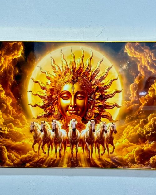 Surya Dev Resin Wall Frame (12 x 18 Inch) | Lord Surya Face with Seven Horses Religious Wall Decor
