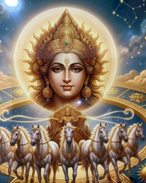 Surya Dev Seven Horses Wall Art – Divine Sun God Decorative Panel ( 32 x 22 Inch)