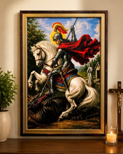 St. George and the Dragon – Mounted Warrior Religious Wall Art Frame | 14 x 20 Inch