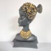 African Tribal Lady Head Bust – Elegant Black & Gold Ethnic Art Sculpture