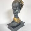 African Tribal Lady Head Bust – Elegant Black & Gold Ethnic Art Sculpture