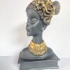 African Tribal Lady Head Bust – Elegant Black & Gold Ethnic Art Sculpture