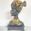 African Tribal Lady Head Bust – Elegant Black & Gold Ethnic Art Sculpture