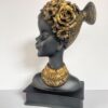 African Tribal Lady Head Bust – Elegant Black & Gold Ethnic Art Sculpture