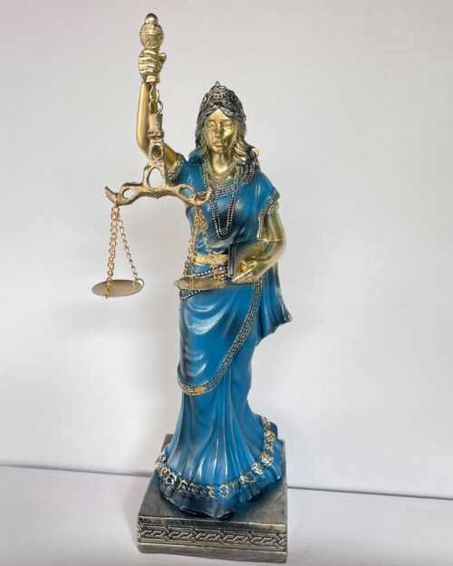 Goddess of Justice Statue – Blue Lady Justice Figurine with Scales and Sword N15 | 14 Inch