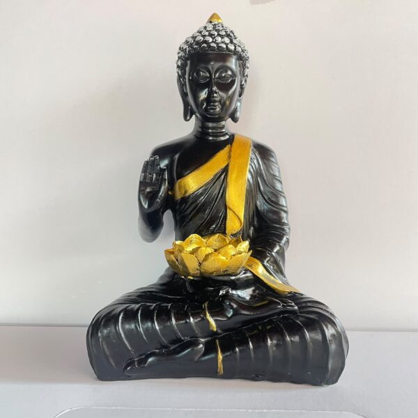 Black & Gold Buddha Statue – Meditating Buddha with Golden Lotus