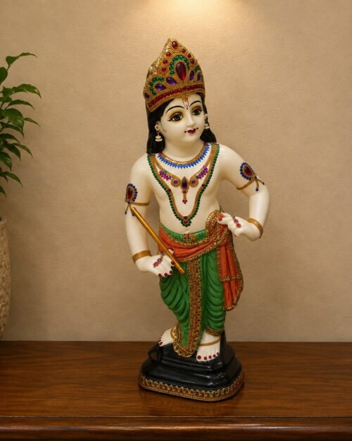 fc Lord Krishna Standing Decorative Statue – Hand-Painted Traditional Krishna Idol | 2 1/4 FT