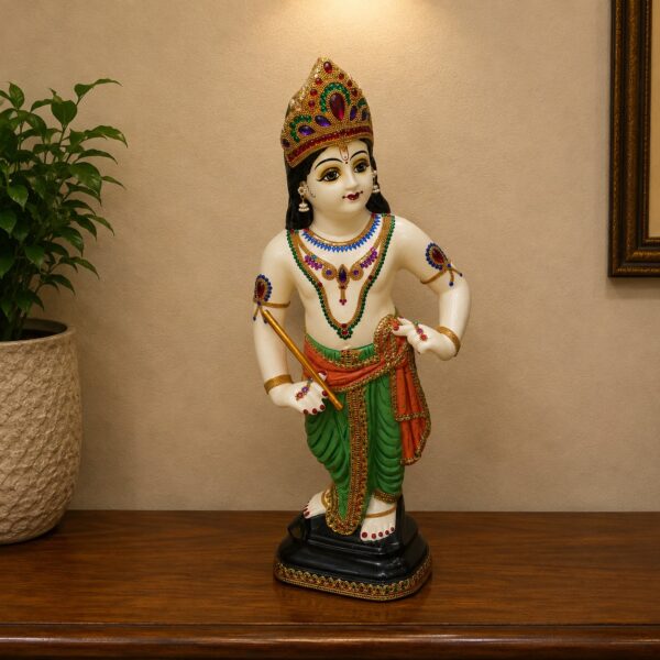 Lord Krishna Standing Decorative Statue – Hand-Painted Traditional Krishna Idol | 2 1/4 FT