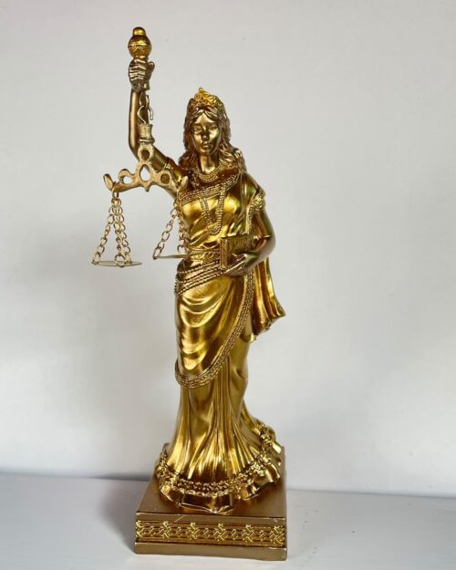 Goddess of Justice Statue – All-Gold Lady Justice Figurine with Scales and Sword N 14 | 11 Inch