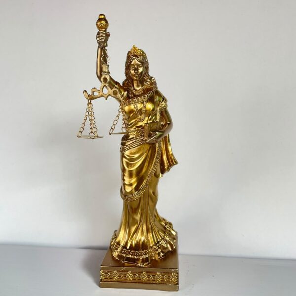 gold Goddess of Justice Statue – All-Gold Lady Justice Figurine with Scales and Sword N 14 | 11 Inch