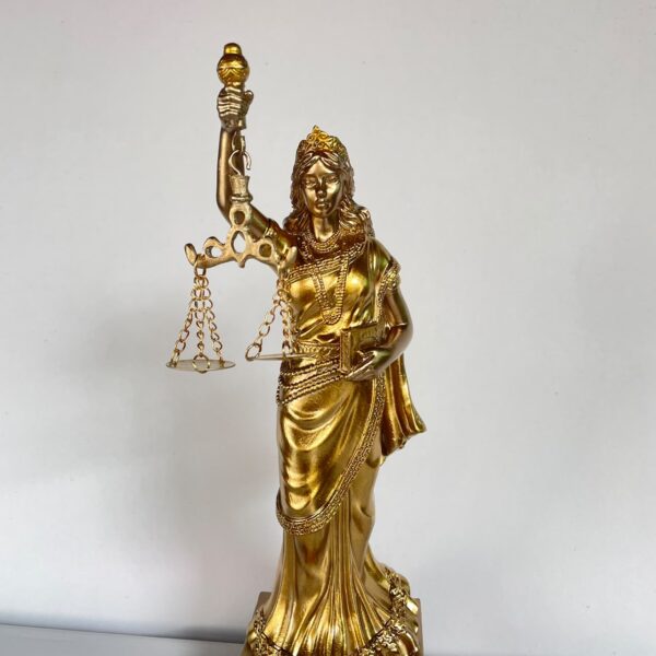 gold1 Goddess of Justice Statue – All-Gold Lady Justice Figurine with Scales and Sword N 14 | 11 Inch