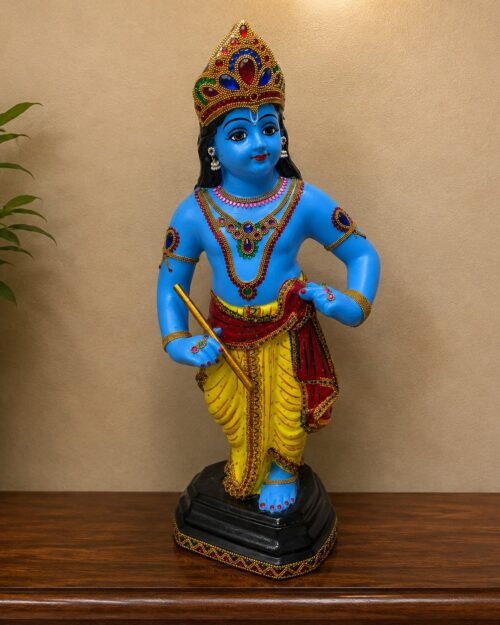 k Lord Krishna Standing Decorative Statue – Hand-Painted Traditional Krishna Idol | 2 1/4 FT
