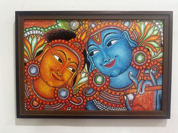 Radha Krishna Mural Art Wall Frame 14 x 20 inch – Traditional Indian Art & Devotional Décor