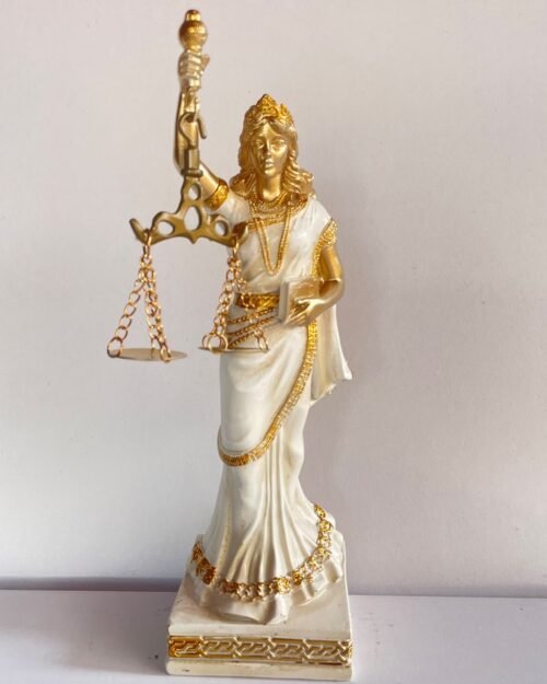 Goddess of Justice Statue – Elegant White & Gold Lady Justice Figurine N 13 | 9 Inch