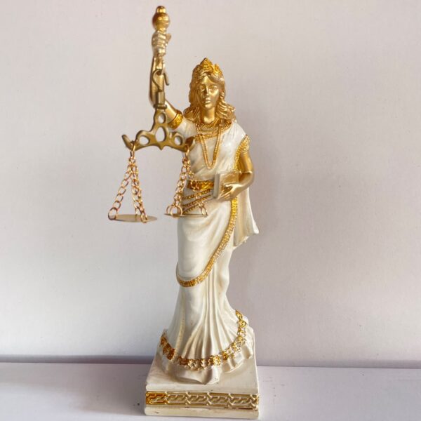 ndg Goddess of Justice Statue – Elegant White & Gold Lady Justice Figurine N 13 | 9 Inch