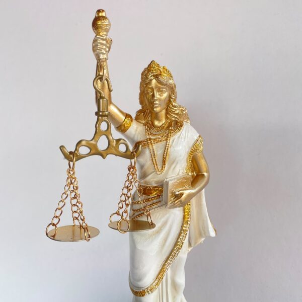 ndg1 Goddess of Justice Statue – Elegant White & Gold Lady Justice Figurine N 13 | 9 Inch