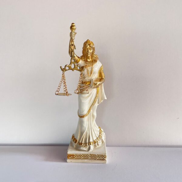 ndg3 Goddess of Justice Statue – Elegant White & Gold Lady Justice Figurine N 13 | 9 Inch