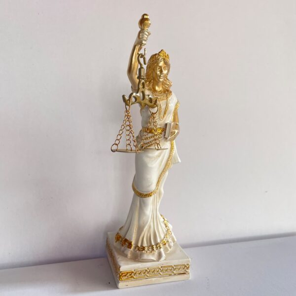 ndg4 Goddess of Justice Statue – Elegant White & Gold Lady Justice Figurine N 13 | 9 Inch