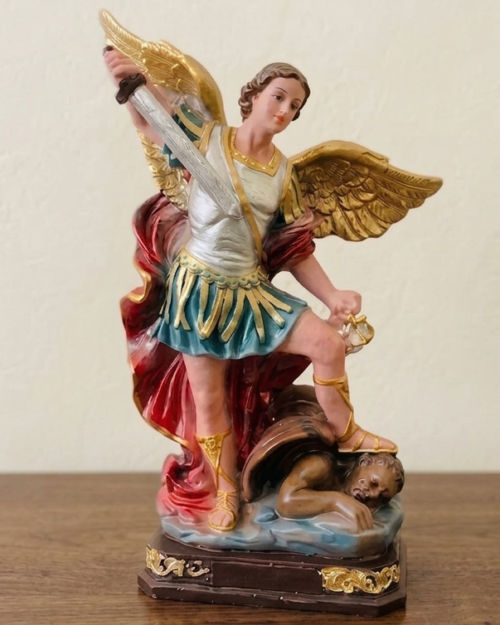 8 Archangel Saint Michael Statue with Sword and Wings – Hand-Painted Christian Religious Décor B 11 | 8 Inch