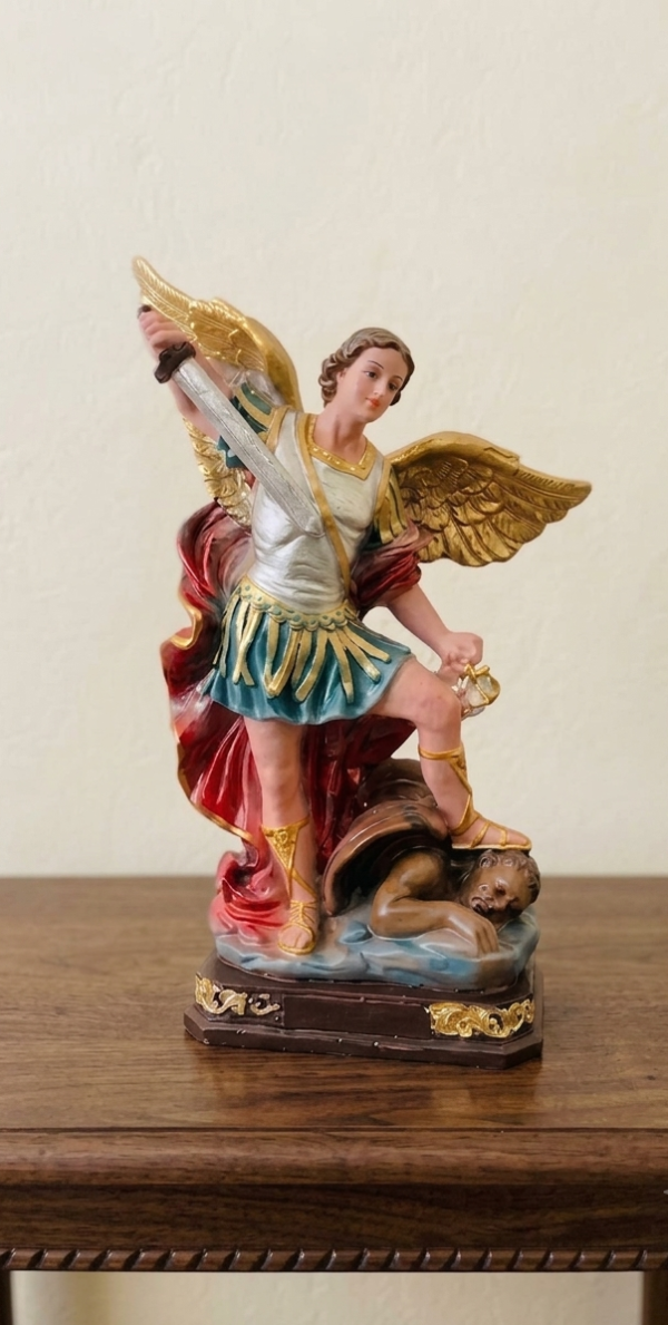 Archangel Saint Michael Statue with Sword and Wings – Hand-Painted Christian Religious Décor B 11 | 8 Inch