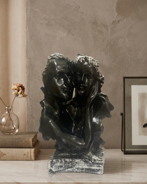 Romantic Couple Embrace Sculpture – Elegant Black Couple Statue Decorative Showpiece N 19 | 8.5 Inch