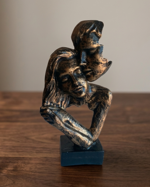Abstract Embracing Couple Sculpture – Black & Antique Gold Romantic Art Showpiece N 22 | 11 Inch