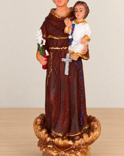 St. Antony Statue with Baby Jesus and Lily – Brown and Gold Finish | 7.5 Inch