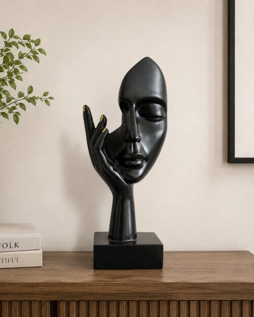 Elegant Abstract Face with Hand Black Decorative Sculpture N 4 | 10.5 Inch