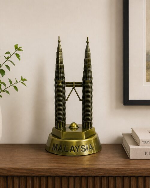 Malaysia Twin Towers Miniature Decorative Souvenir – Golden Petronas Towers Tabletop Model N 33 | 7.5 Inch
