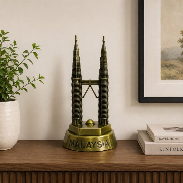 Malaysia Twin Towers Miniature Decorative Souvenir – Golden Petronas Towers Tabletop Model N 33 | 7.5 Inch
