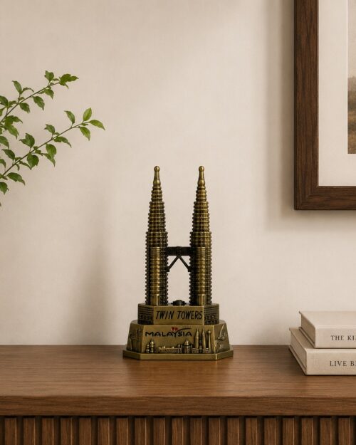 Malaysia Twin Towers Miniature Decorative Souvenir – Golden Petronas Towers Tabletop Model N 39 | 4 Inch