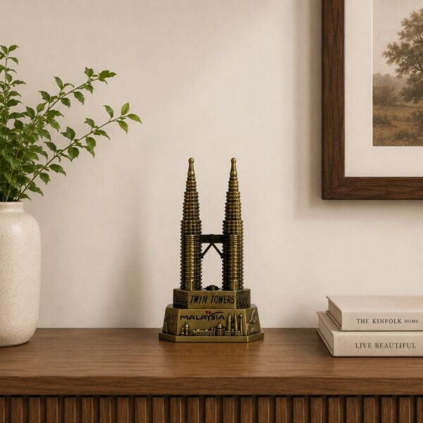 Malaysia Twin Towers Miniature Decorative Souvenir – Golden Petronas Towers Tabletop Model N 39 | 4 Inch