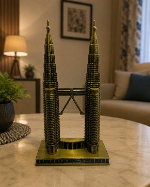 Malaysia Twin Towers Miniature Decorative Souvenir – Golden Petronas Towers Tabletop Model N 40 | 6.5 Inch