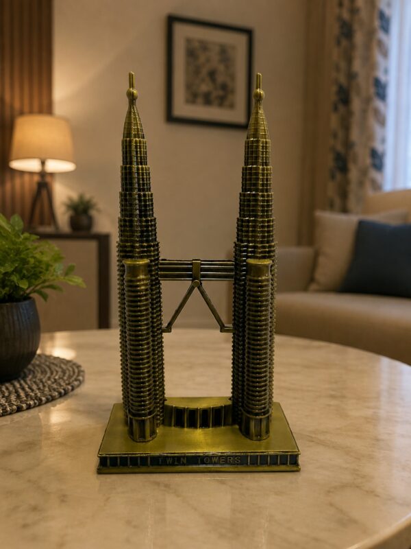 Malaysia Twin Towers Miniature Decorative Souvenir – Golden Petronas Towers Tabletop Model N 40 | 6.5 Inch