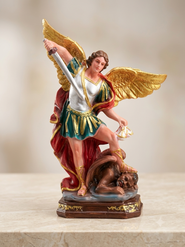 Archangel Saint Michael Statue with Sword and Wings – Hand-Painted Christian Religious Décor B 12 | 1 FT
