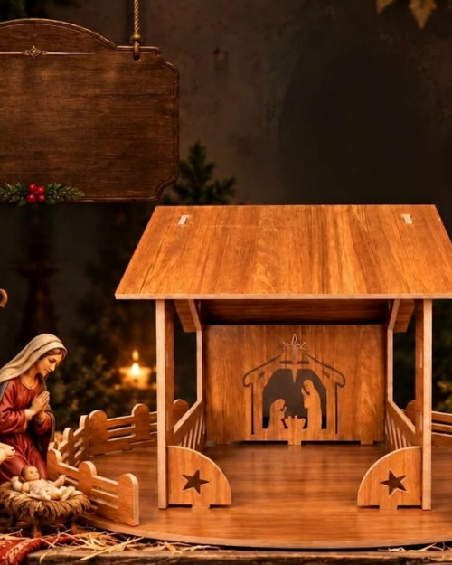 Wooden Christmas Crib Nativity Scene Display