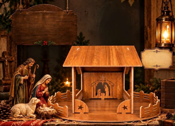 Wooden Christmas Crib Nativity Scene Display