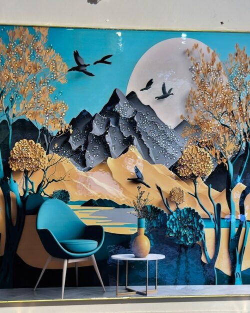 Modern Blue Mountain Landscape Decorative Wall Art Panel | 18 x 22 Inch