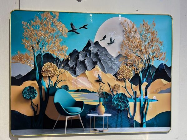 3 Modern Blue Mountain Landscape Decorative Wall Art Panel | 18 x 22 Inch