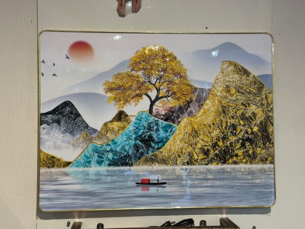 4... Golden Mountain Lake and Tree Decorative Wall Art Panel | 18 x 22 Inch