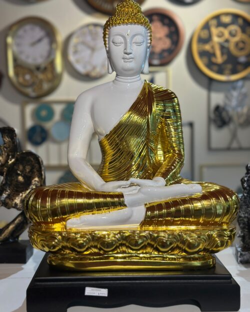White and Gold seated Buddha statue | 2 FT