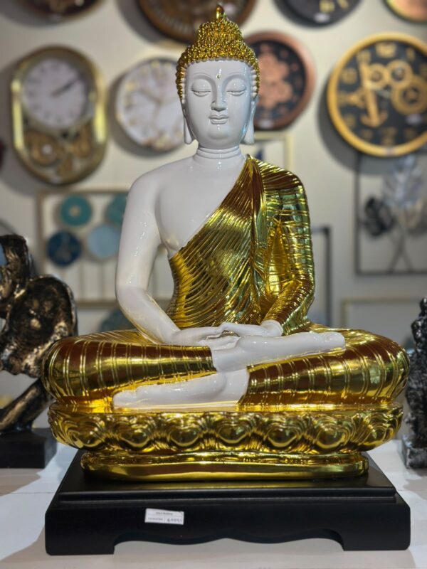 White and Gold seated Buddha statue | 2 FT