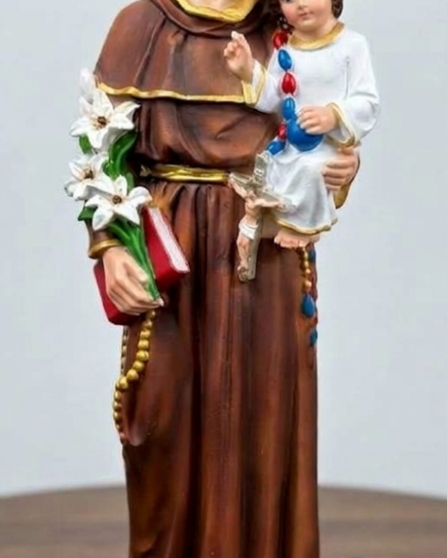 St. Antony Statue with Baby Jesus and Lily – Brown and Gold Finish | 2 FT