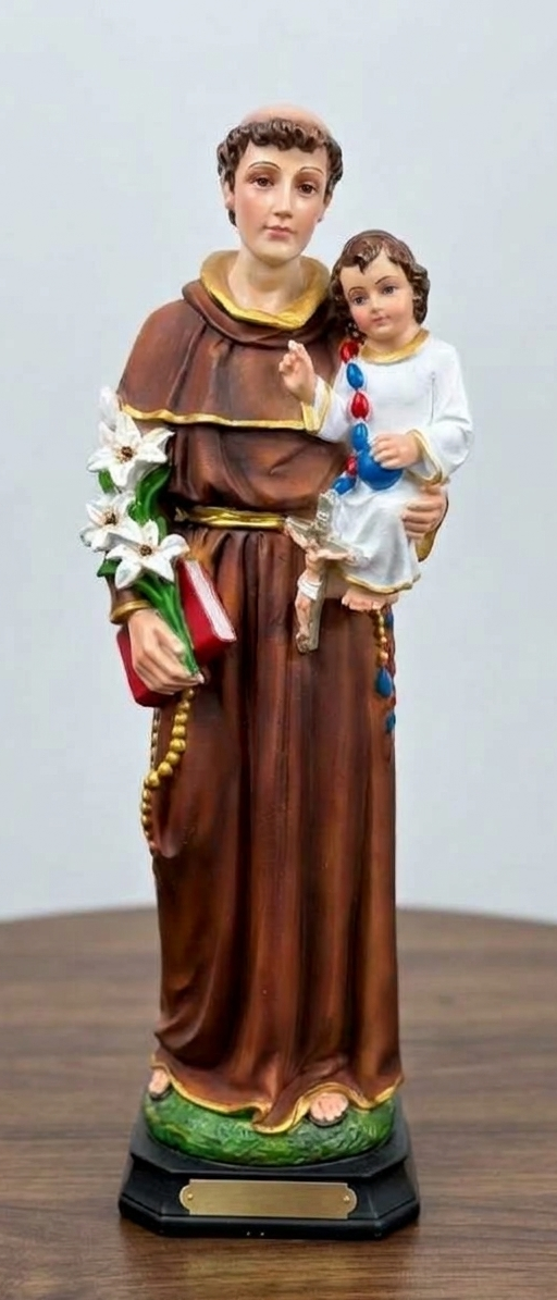 St. Antony Statue with Baby Jesus and Lily – Brown and Gold Finish | 2 FT