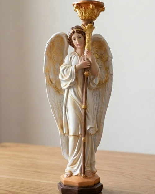 Angel with Golden Candle Statue – Elegant Religious Angel Figure | 2 FT